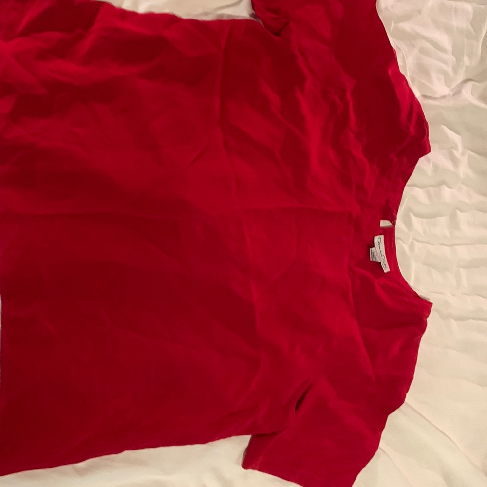 Red 100% silk short sleeve blouse